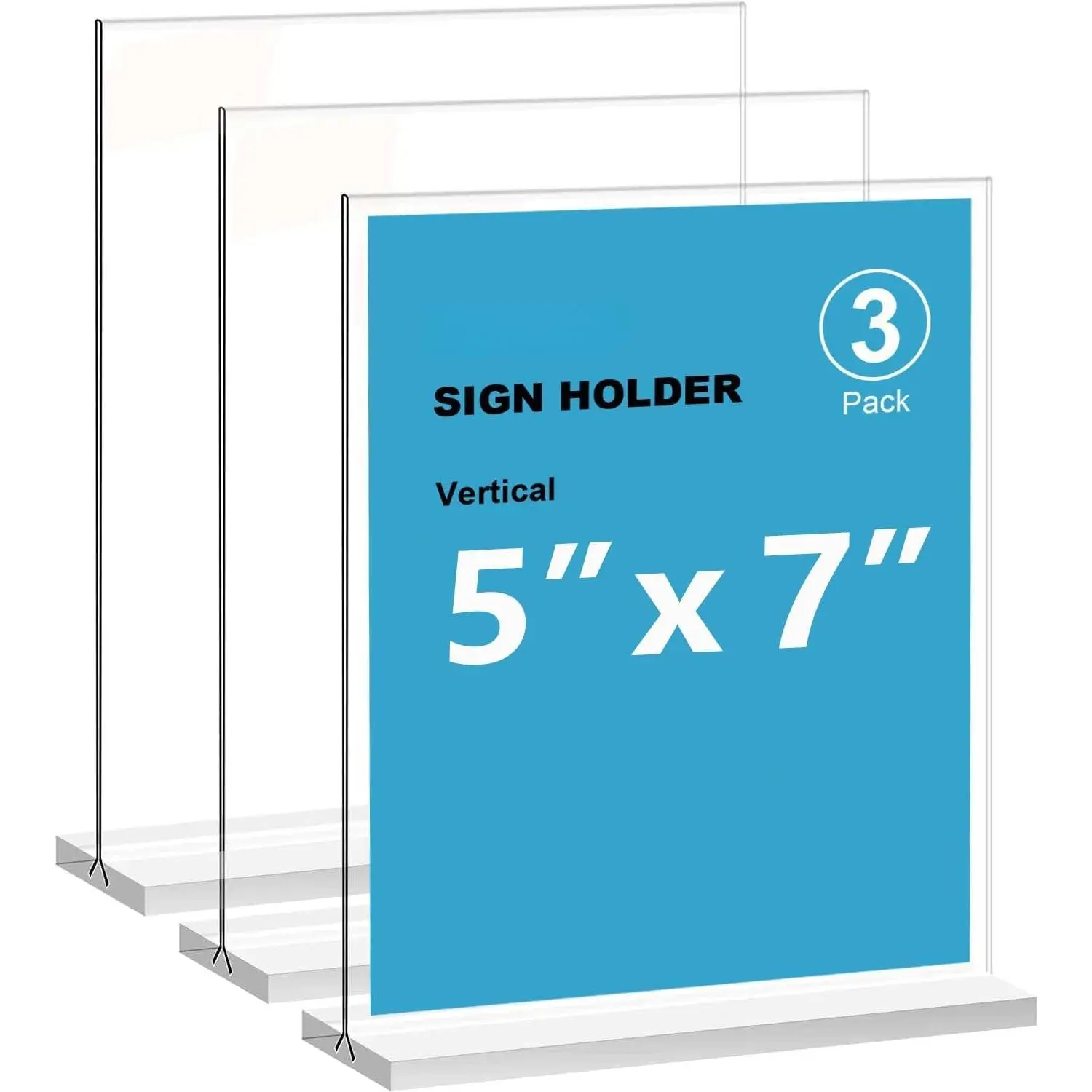 5x7  Sign Holder 3Pack, Double-Sided Display Stand, Plastic Card Holder for Business, Office, Party