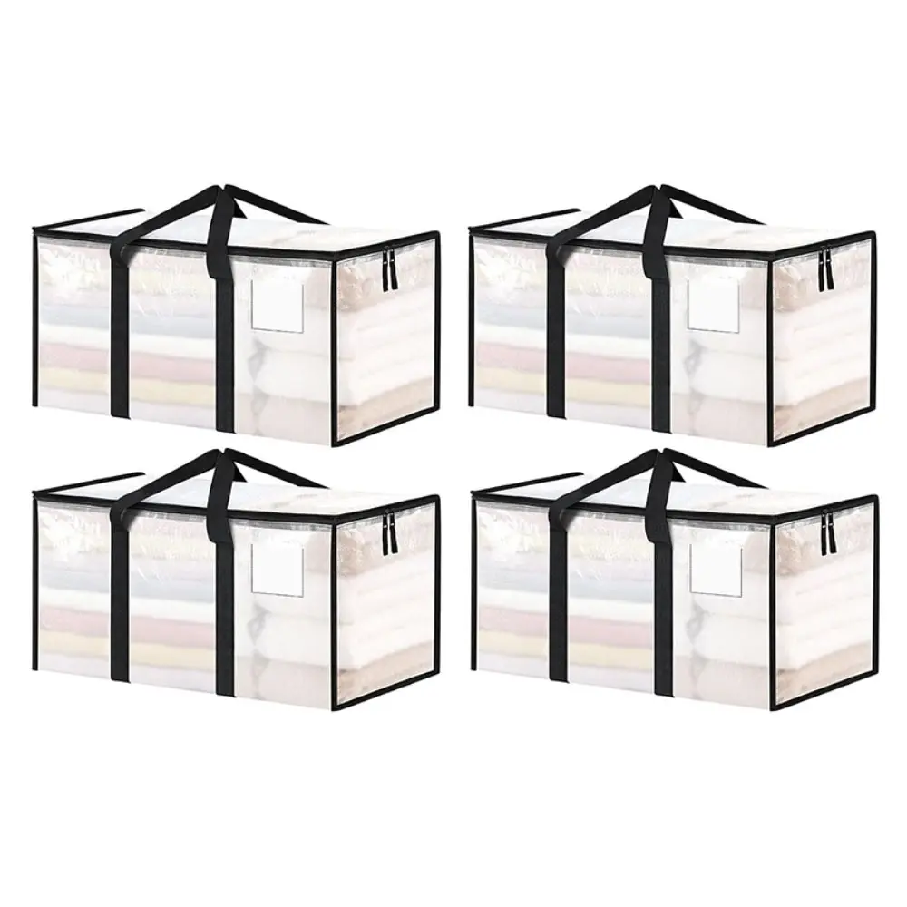 4-Pack Extra Large Moving Bags, Waterproof Storage Totes with Handles & Zippers, Foldable for College Dorm, Clear Color