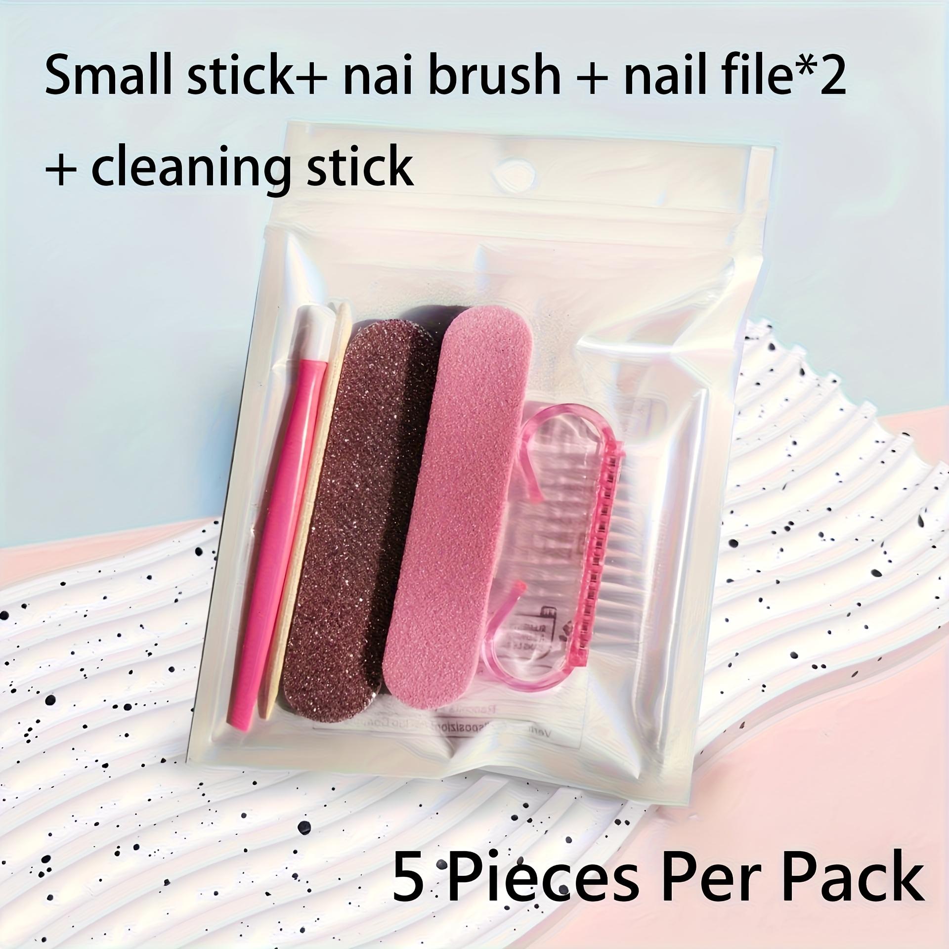 [Manicure Pedicure Set] 5pcs Per Pack, Manicure And Pedicure Set, Mini Nail File And Orange Nail Stick Set, Double-Sided Disposable Nail File, Wooden Cuticle Pusher, Nail Cleaning Tools, Nail Stick, Nail Art Brush