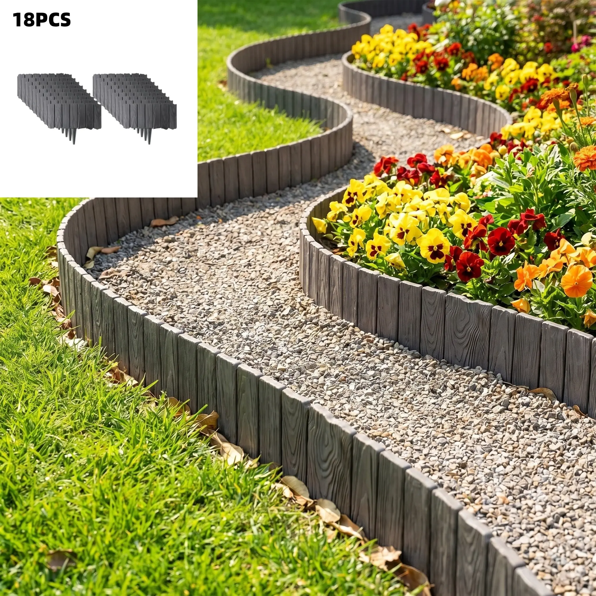 18pcs High-Quality Garden Edging, Durable Waterproof Plastic, Ideal for Yard Decoration, Grass Stone Separator, Easy-To-Set-Up Flower Bed