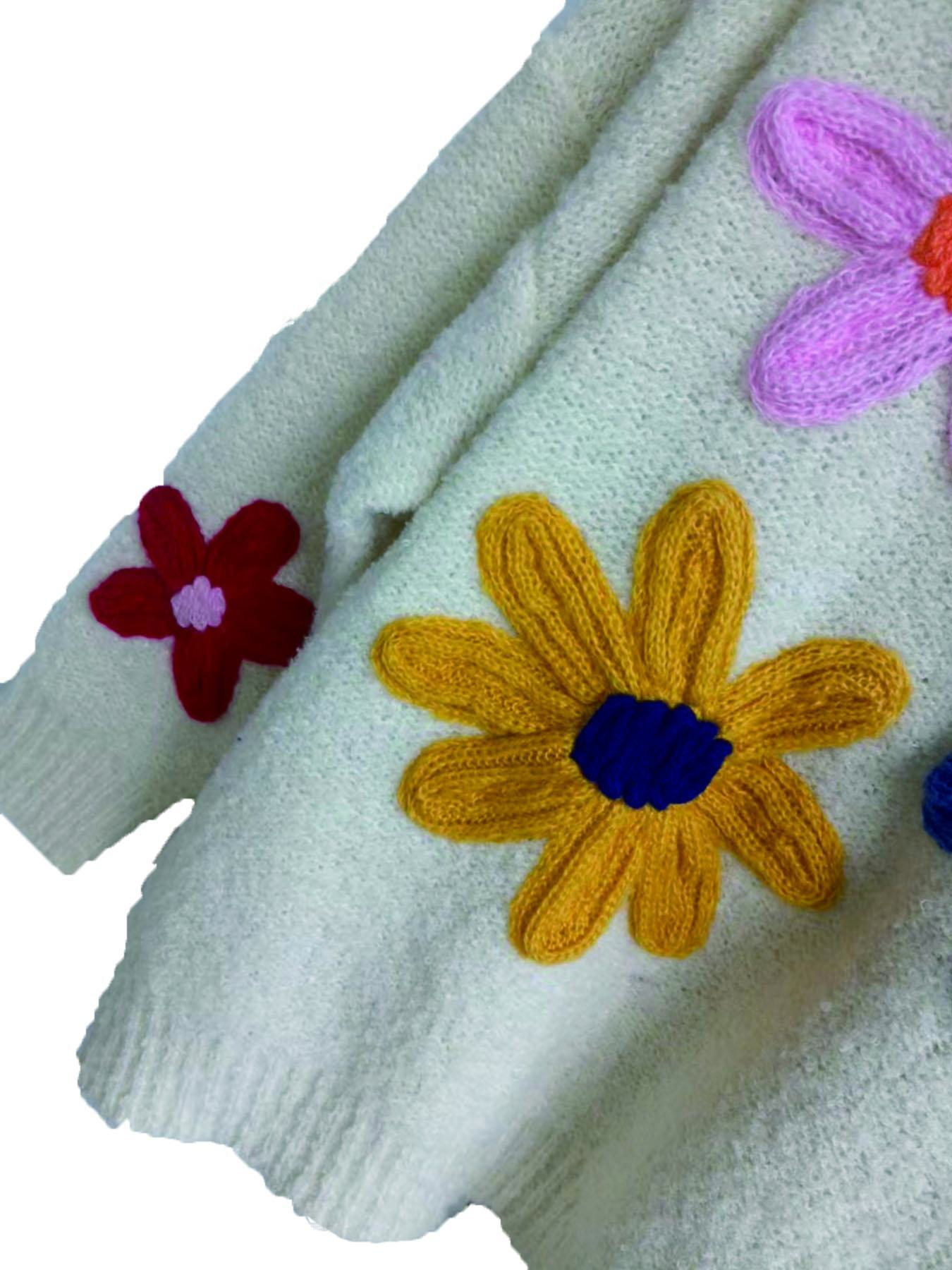 Plus Size Colorblock Floral Embroidered Drop Shoulder Sweater Pullover Knitwear, Casual Long Sleeve Mock Neck Jumper for Fall & Winter, Women's Plus Clothing for Daily Wear