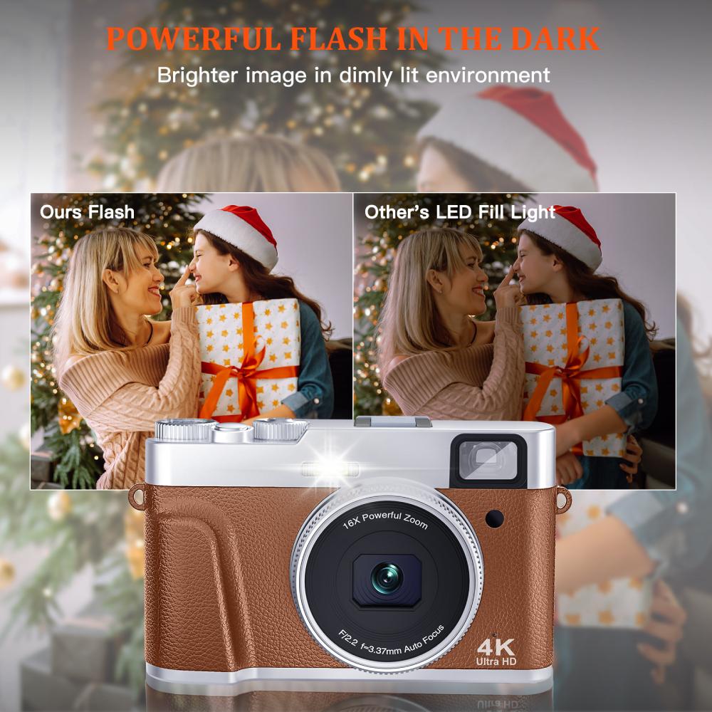 Digital Camera Auto Focus 48MP Vlogging Camera Anti-Shake Video Camera with Viewfinder Flash & Dial