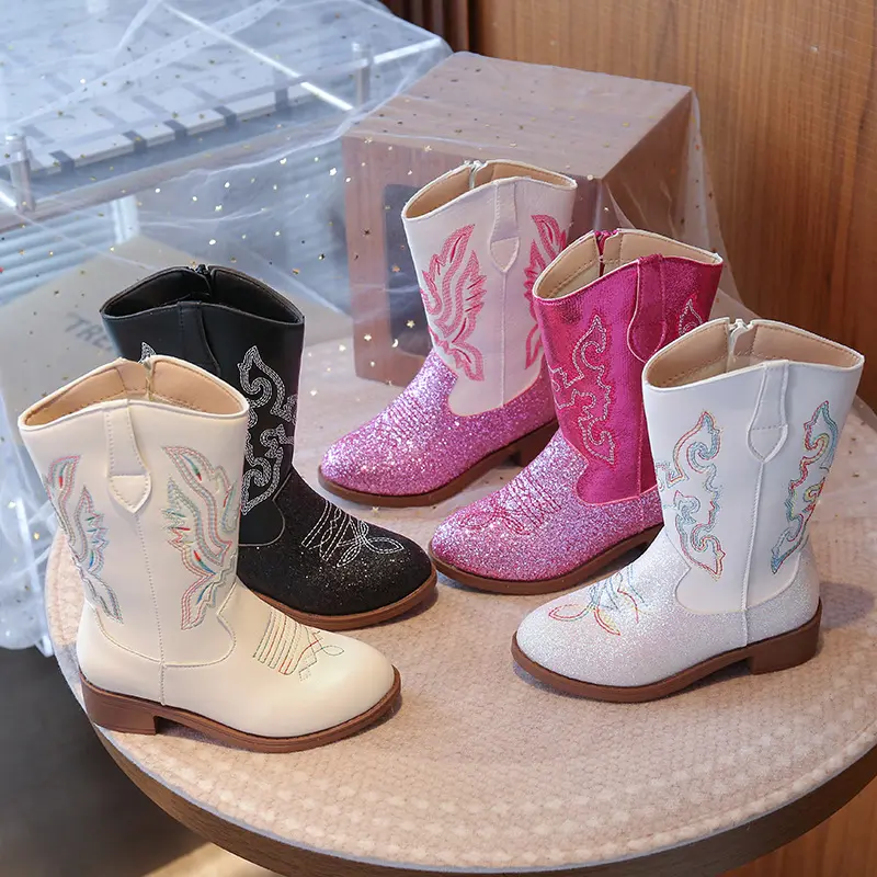 Girls Cowgirl Boots Unisex-Child Mid Calf Glitter Toddler Cowboy Boot Little Big Kids Western Riding Shoes