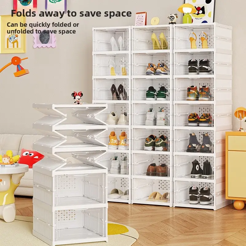 3/6 Layer Stackable Shoe Organizer with Door and Vent Design, Foldable Dust-Proof Acrylic, Dorm Storage, Shoe Bins, Easy to Use and Clean