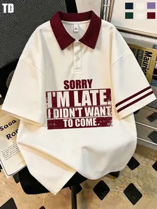Funny Sarcastic Distressed Text Graphic Polo Shirt, Unisex Oversized Boxy Short Sleeve, Soft Breathable Mesh, 6 Colors, Casual Summer