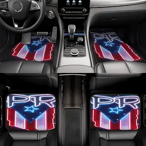 4pcs, Car Floor Mats Car Mat Set Exquisite Neon Puerto Rico PR Flag Car Foot Mats Theme, Perfect Design Personalized Pattern, Suitable for Cars, Trucks And Suvs, Durable And Easy to Clean, All-Season Use, Perfect for Car Enthusiasts Decoration