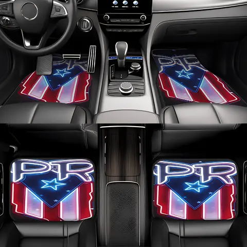 4-Piece Neon Puerto Rico PR Flag Car Floor Mats Set, Personalized Pattern, Fit for Cars, Trucks & SUVs, Durable & Easy to Clean, All-Season Use, Car Floor Mats All Weather