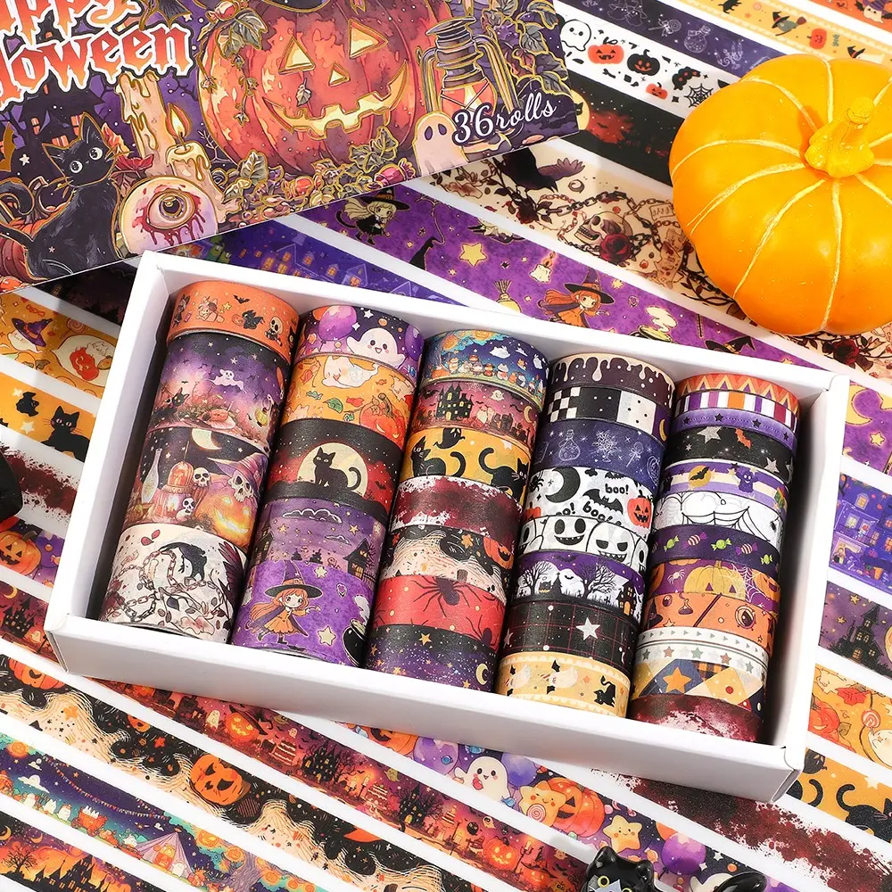 36 Rolls Halloween Washi Tape Set, 2m Per Roll, Fantasy Gift, Decorative Masking Tapes, Planner Accessories for Scrapbooking, Journaling, Bullet Journal & DIY Craft Decor