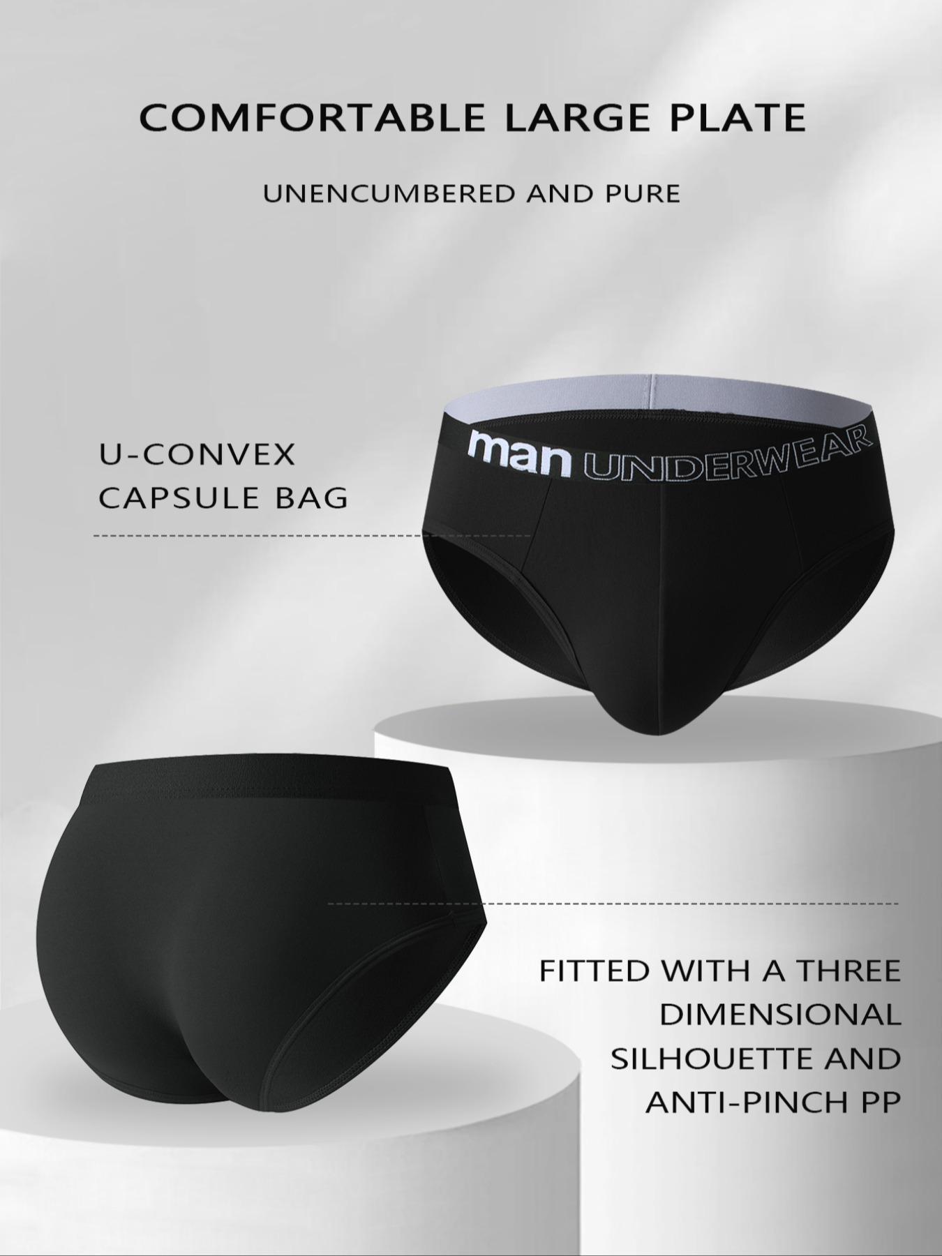 Men's Letter-Tape Solid-Color Briefs for Daily Wear, Casual Men's Underwear for All Seasons, Soft Comfy Undergarments, Soft Breathable Briefs