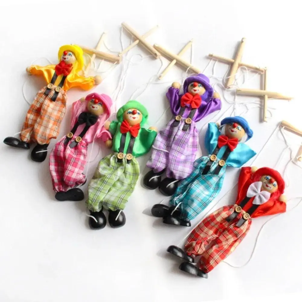 High Quality Wooden Toddlers Puppet Toy Portable Durable Pull Rope Doll Clown Puppet for Kids