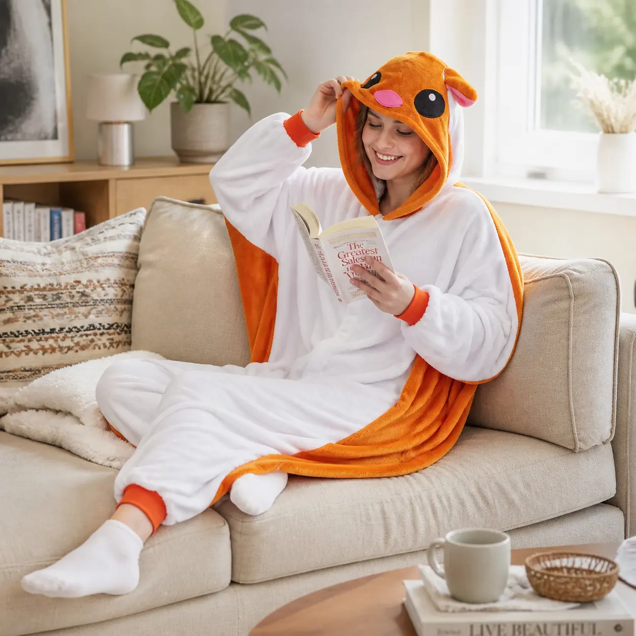 Women's Cozy Flying Squirrel Hooded Onesie Pajamas - Winged Sugar Glider 1-Piece, Adult Loungewear, Animal Cosplay Jumpsuit, Warm Sleepwear