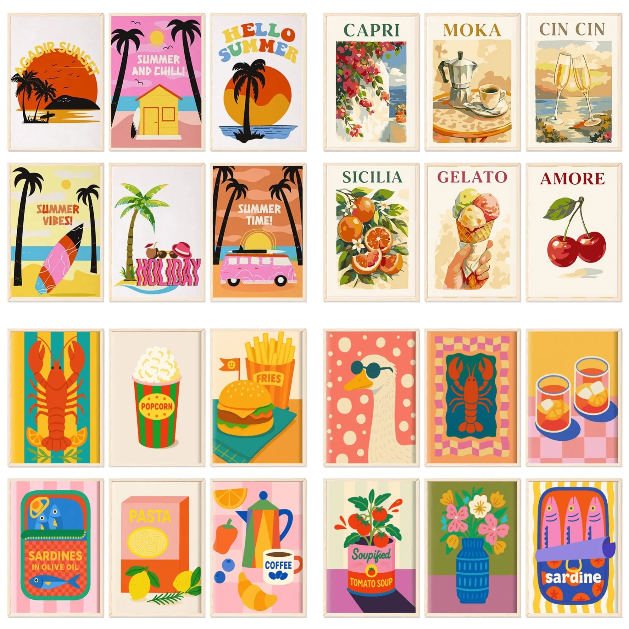 6pcs Paint By Numbers Kit for Adults Beginners - 8x12in / 20x30cm Color Canvas, Easy DIY Coastal Summer Food Landscape Acrylic Painting Set, Art Supplies - Home Decor, Gift for Birthday, Mother's Day and Christmas, Without Frame