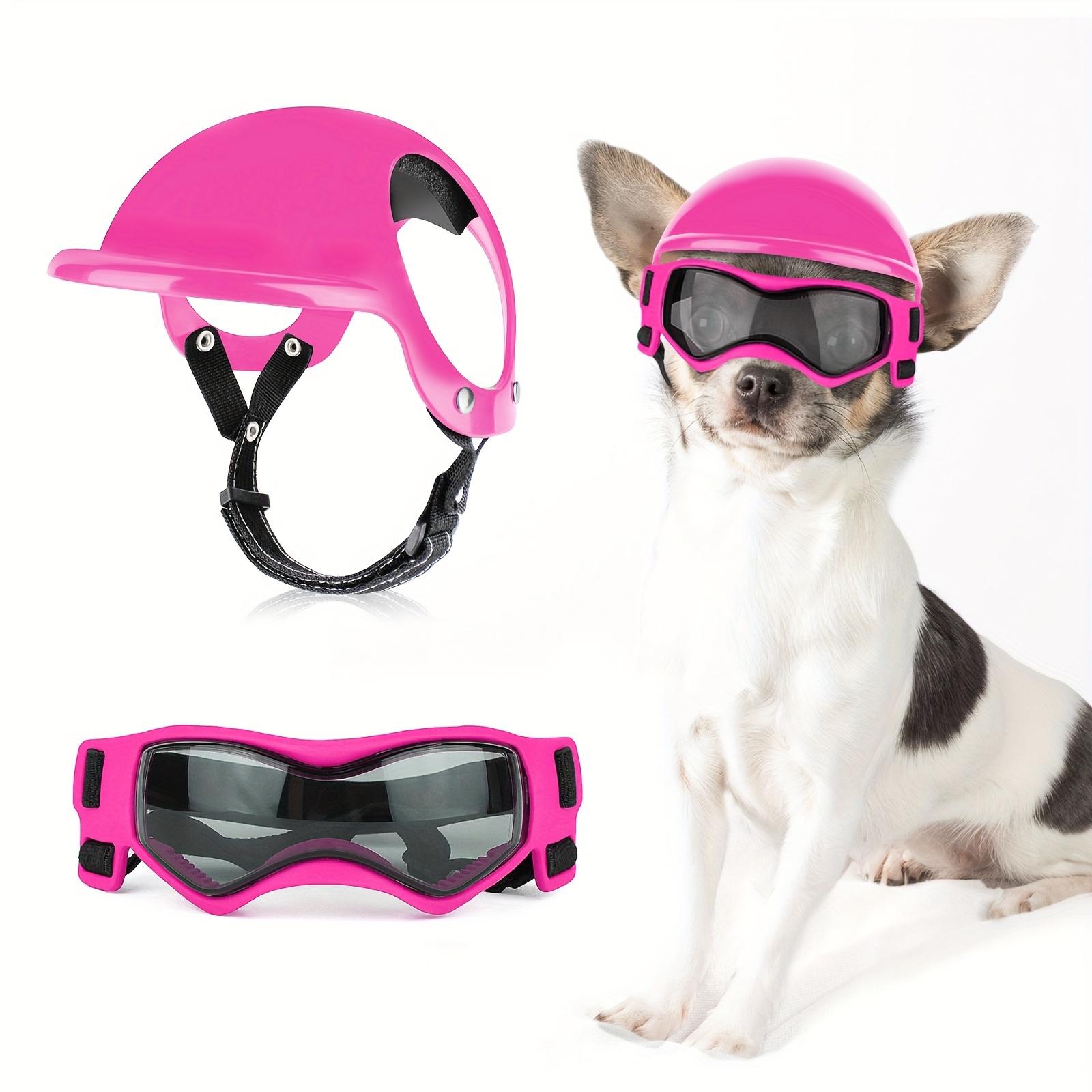 3 Sets of Pink Pet Helmets with Glasses - Windproof And Uv-Protective - Dog Goggles - Puppy Safety Sports Helmet