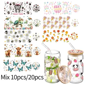 Mix 20/10pcs 16oz UV DTF Cups & Lid Wraps Mix Style for Crafts Cup Decal Stickers