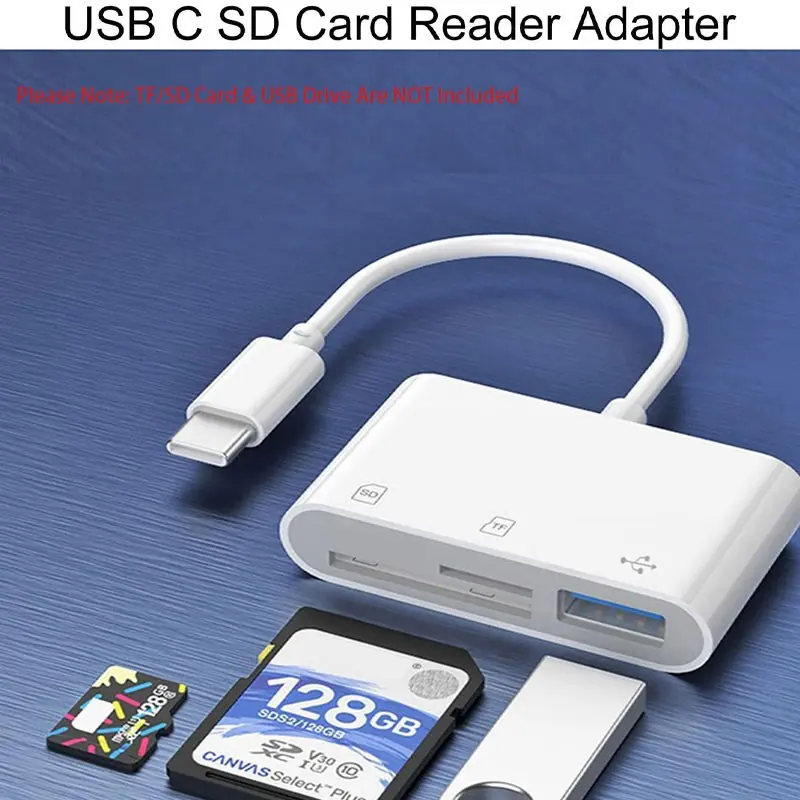 Three-In-One Multi-Function OTG Card Reader, Dual Slot for SD and TF Cards, USB 3.0 High-Speed Transfer, Plug-And-Play, Portable Storage Adapter