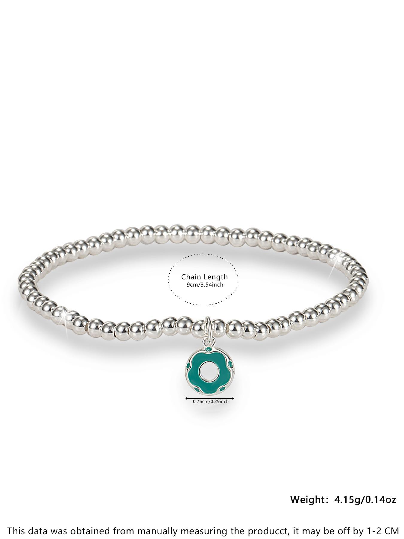 S925 Sterling Silver Cute Donut Design Beaded Bracelet with Pendant, Fashionable Jewelry for Women & Girls, Trendy All-match & Exquisite Jewelry for Birthday Gift
