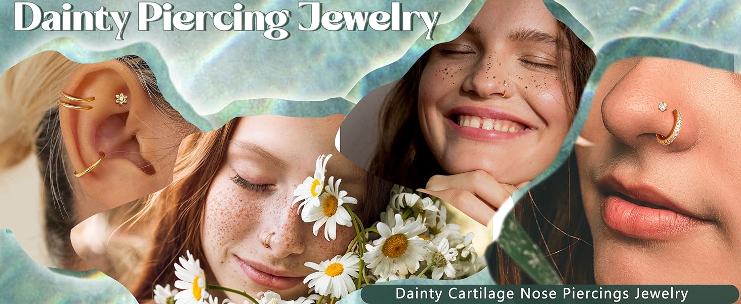 Threadless 14K Gold Plated Surgical Steel CZ Nose Rings Studs Hoops - Hypoallergenic Push-in Flat Back Nose Ear Cartilage Piercing Jewelry for Women Men