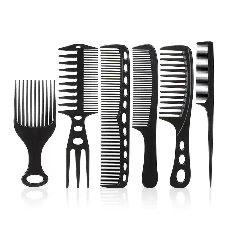 6-Piece Plastic Hair Combs Set - Men’s Pompadour Styling Comb, Pick Comb, Wide-Tooth Comb & Slick Back Comb