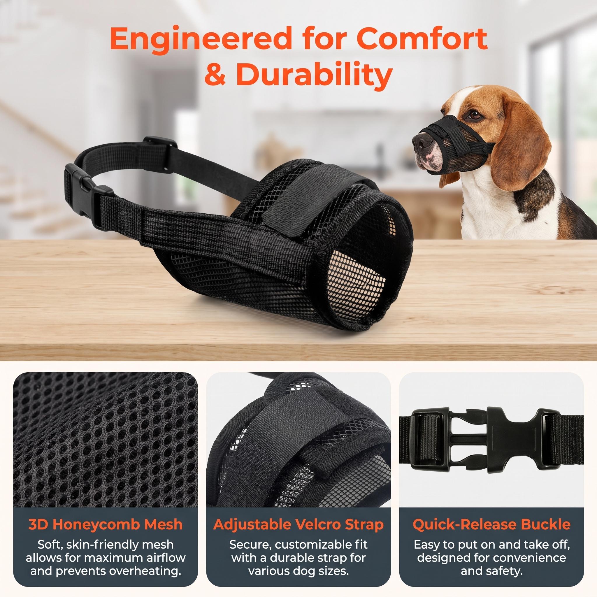Dog Muzzle for All Breeds - Breathable Air Mesh Adjustable Anti-Bite Dog Muzzle Stops Barking, Scavenging, Licking, and Chewing - MM1