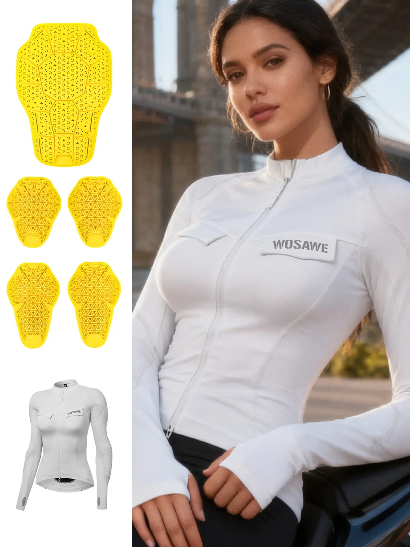 WOSAWE Women High Elastic Breathable Motorcycle Riding Jacket 3D Fit Reflective Motorbike Top Smooth Two-Way Zipper