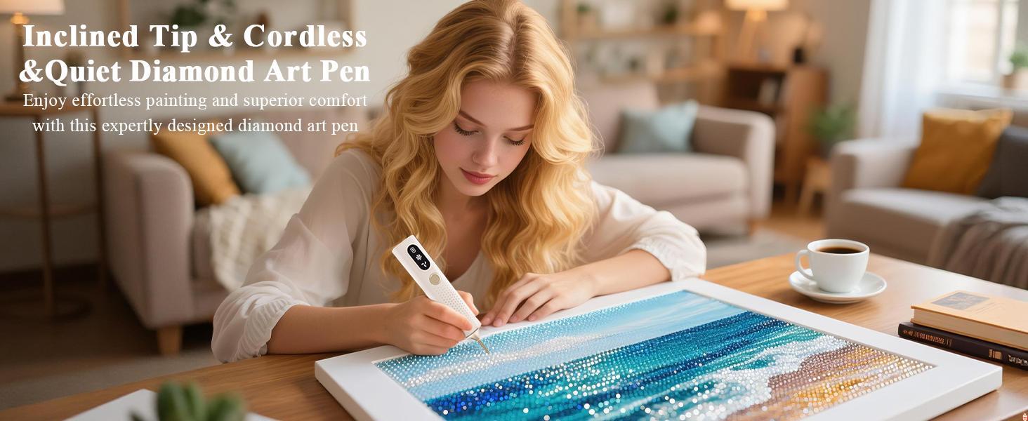 Electric Diamond Painting Pen Cordless Diamond Art Vacuum Pen Rechargeable with 2-stage Adjustable Suction Mode for Adults & Kids Complete Accessories