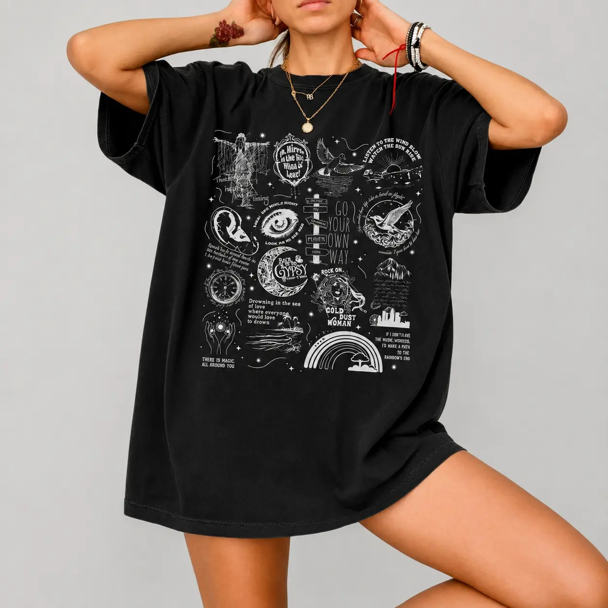 Women's Stevie Nicks Tracklist Graphic T-Shirt, 90s Vintage Music Concert Street Wear, Unisex Breathable Tee with Athletic Cuff, Retro Gift, Tshirt, Graphic Print