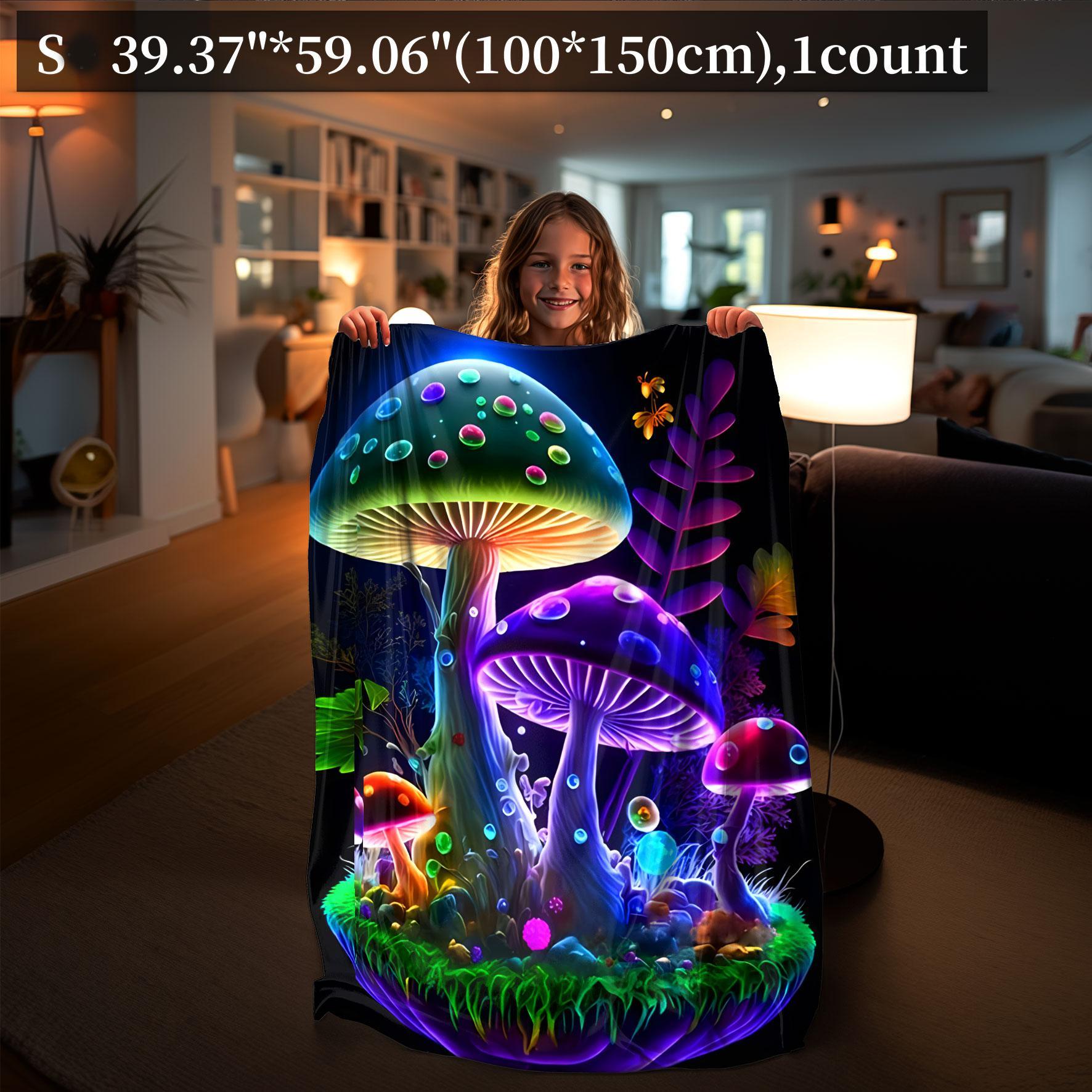 Colorful Mushroom Pattern Blanket, Mushroom Print Blanket, 1 Count Soft Warm Nap Throw Blanket, Air-conditioned Room Blanket for Home Office Travel Camping Dormitory