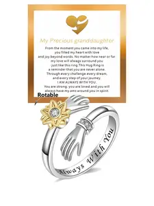 Granddaughter Hug Ring — "Ring of Hope" — Stainless Steel Inspirational Jewelry. Women's Anti-Stress & Anxiety Spinner Ring, Engraved with "Always With You, Always Love You." Adjustable, Fade-Resistant, and Stylish — A Perfect Gift for Christmas, Birthday