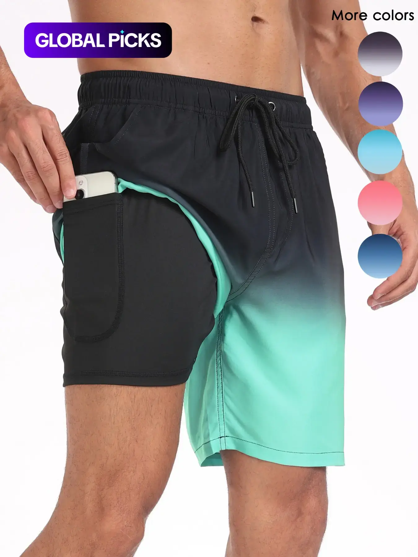 2 in 1 Men's 7 Inch Swim Shorts with Compression Liner, Quick Dry Beach Swimwear with Drawstring & Pockets for Holiday Use #GLOBAL PICKS