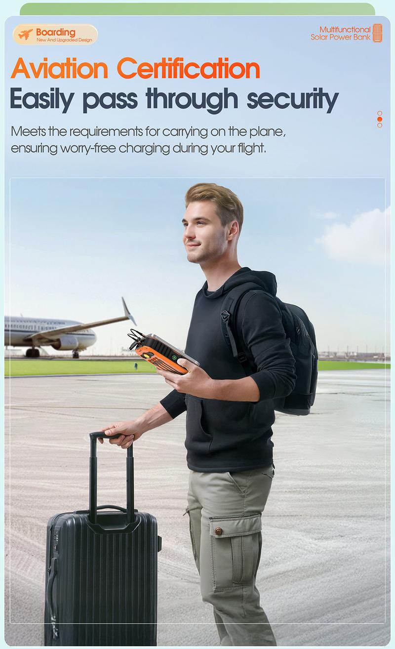 Solar Charger Power Bank 40000mAh with Hand Crank & Built-in 4 Cables, Portable Phone Charger & Solar Power Bank, 22.5W Fast Charging, 6 Outputs & 4 Inputs, Flashlight & Compass for Outdoors