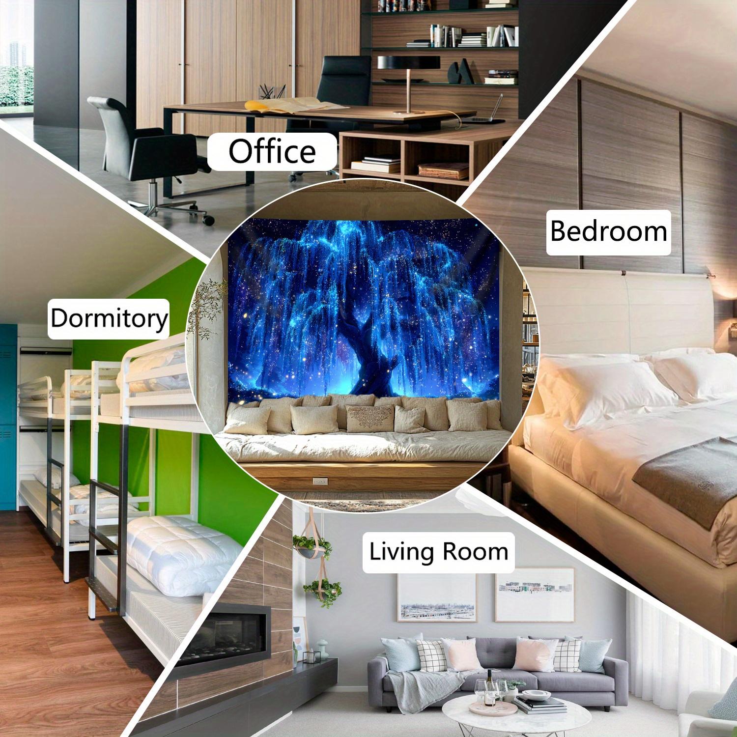 1pc Brilliant Starry Sky Tree Of Life- Glow In The Dark UV Light Banner Tapestry, Starry Sky Pattern, Large Size Peach Skin Fluorescent Printing Tapestry, Bedroom Hanging Tapestry For Party Festival, Bedroom Home Decor