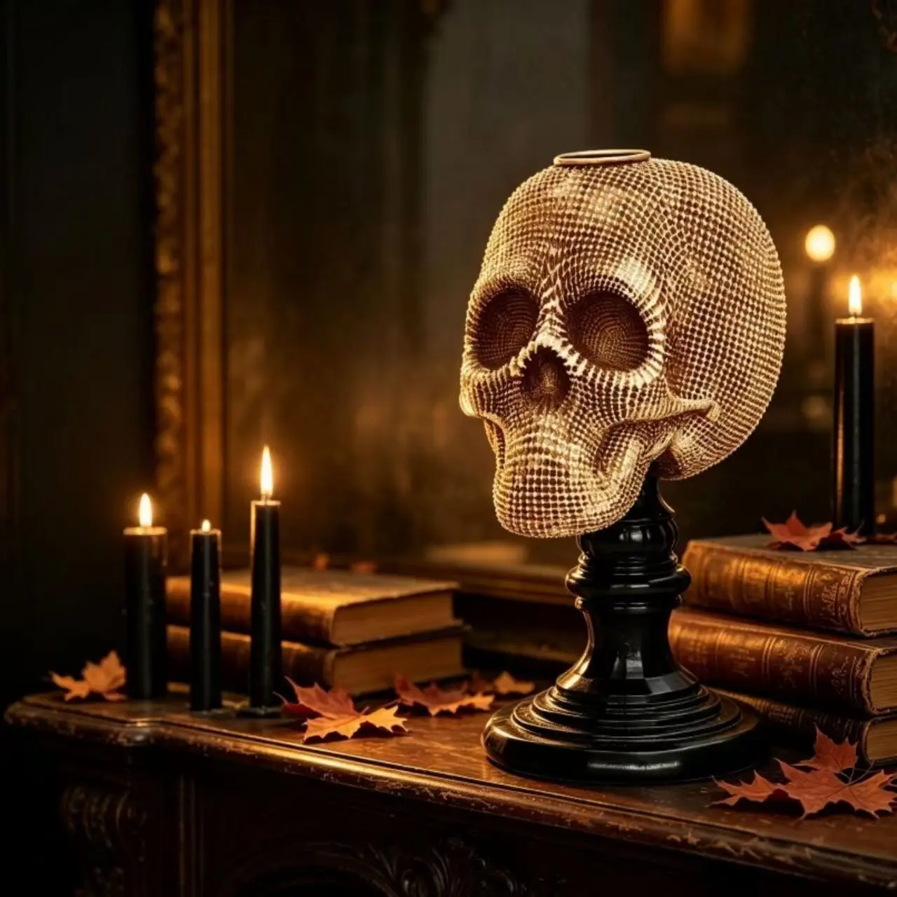 Electroplated Skull Resin Candle Holder, Vintage Human Skeleton Decor, Halloween Prank Desk Prop, Christmas Unique Atmosphere Ornament