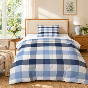 Classic Gingham Comforter Set, 2/3PCS (1 Comforter + 1/2 Pillowcases, No Inserts), Retro Plaid, U-stitched, Soft All-season Bedding, Ideal for Housewarming/Birthday Gifts