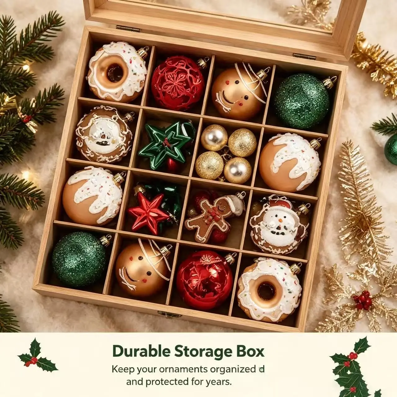 42-Piece Christmas Ornament Set, Gingerbread Man Painted Plastic Hanging Balls, Festive Home Decor, Holiday Party Decoration