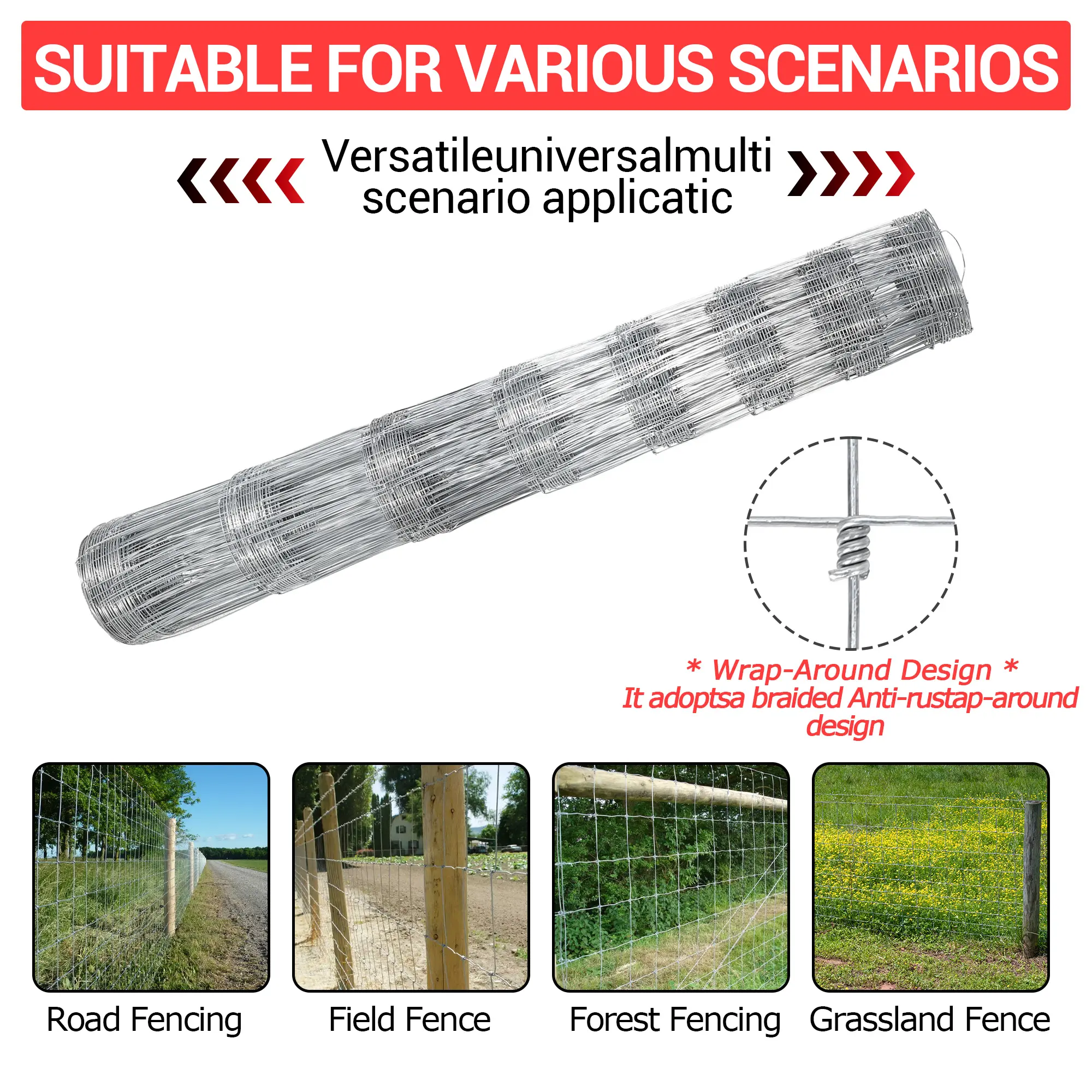 Heavy-Duty Galvanized Finish Livestock Fence - 14-Gauge Steel Wire for Animal Containment, Cattle - 4Ft-6Ft Multiple Heights, Weatherproof & Impact Resistant
