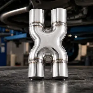 ARCH Universal Stainless Steel X-Pipe Crossover Dual Exhaust Pipe 2.5" OD Dual Inlet Dual Outlet 12" Length T304 Polished for Car Truck Exhaust System Upgrade Performance Muffler Replacement Part, Steel Gray Color Options, Stainless Steel Material