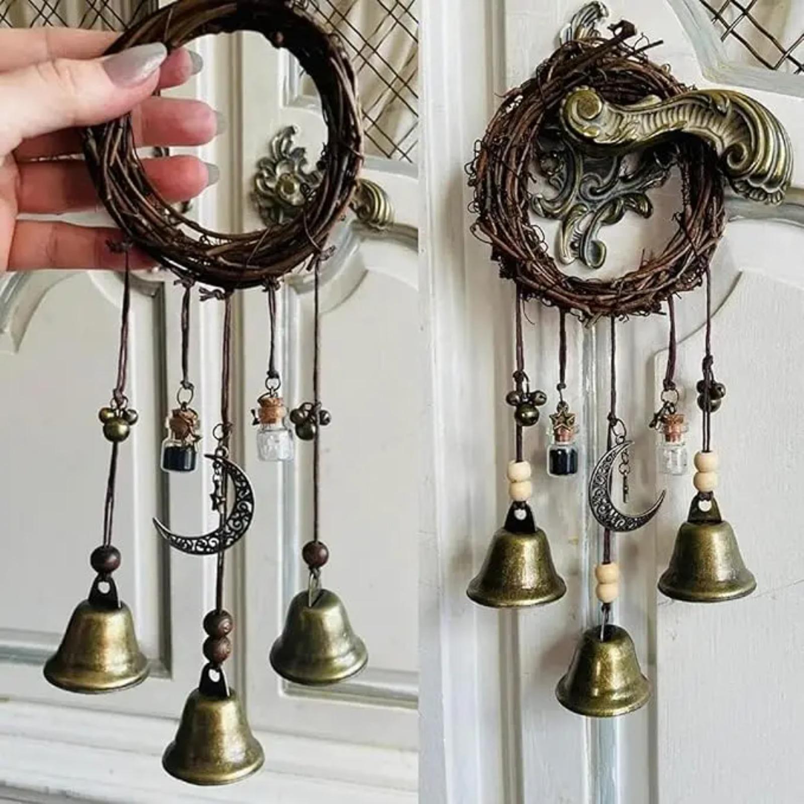 Classic Black & White Protection Bell Bottle, Witches Prayer & Blessing Bell Ornament, Witchy Energy Protection Bells, Handmade Mystic Decor for Altar, Home Hanging, Spiritual Rituals, Witchcraft & Positive Energy Amulet