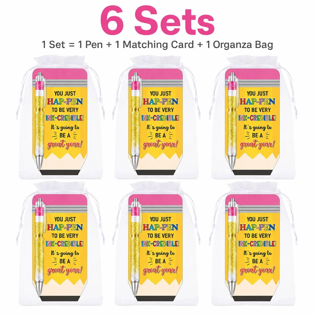 6/12 Pack Ballpoint Pen Set with Cards, Student Teacher Gift, Back-To-School Supplies, Classroom Rewards, Motivational Gifts