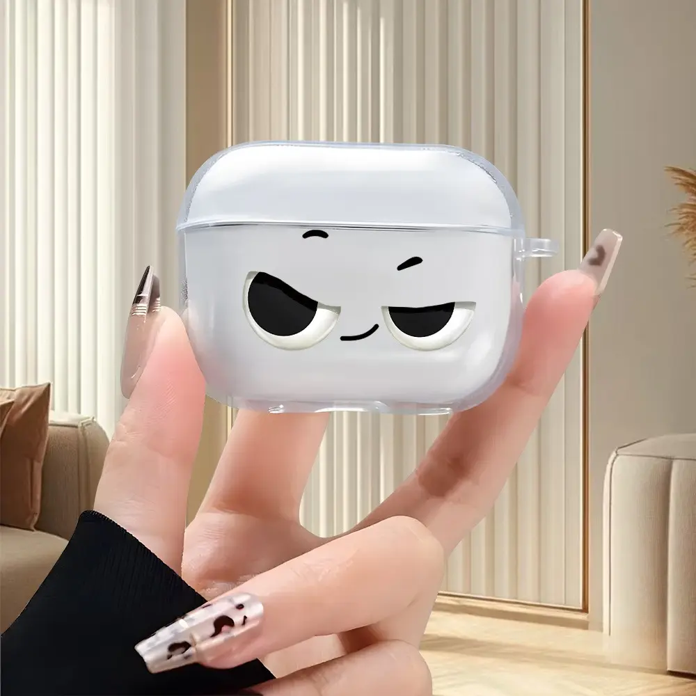 Fashion Funny Cross-Eyed Smiley Face Pattern Clear Soft TPU Earphone Case With Ring Buckle Compatible with Apple AirPods 4, 3, 2, 1, AirPods Pro, Pro 2/3, Ideal Gift Choice