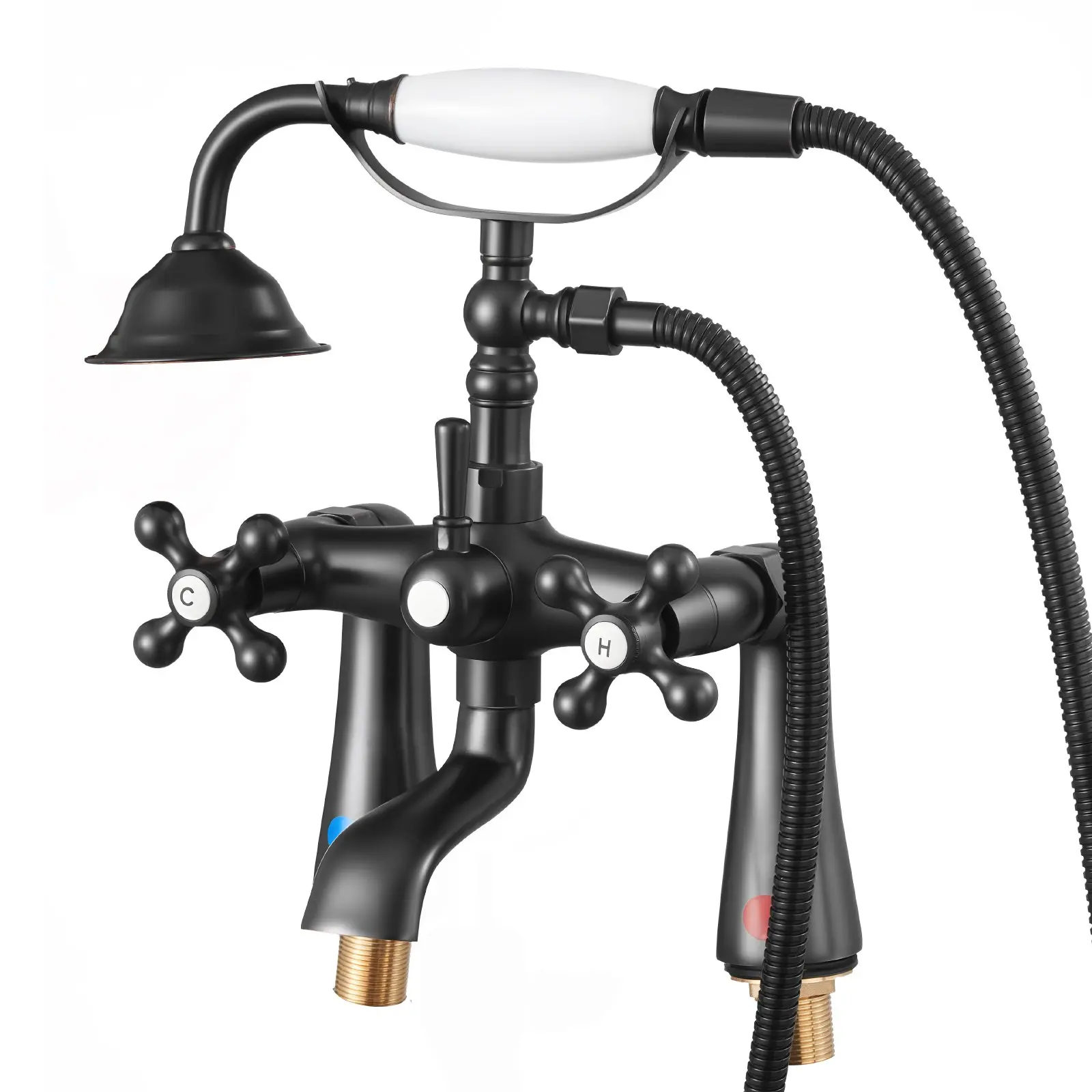 VEVOR Clawfoot Tub Faucet, Deck Mount Bathtub Faucets with Handheld Shower, Vintage Oil-Rubbed Bronze Clawfoot Tub Filler Faucet Shower Kit with 360 Rotation Spout 59-inch Long Hose for Bathtubs