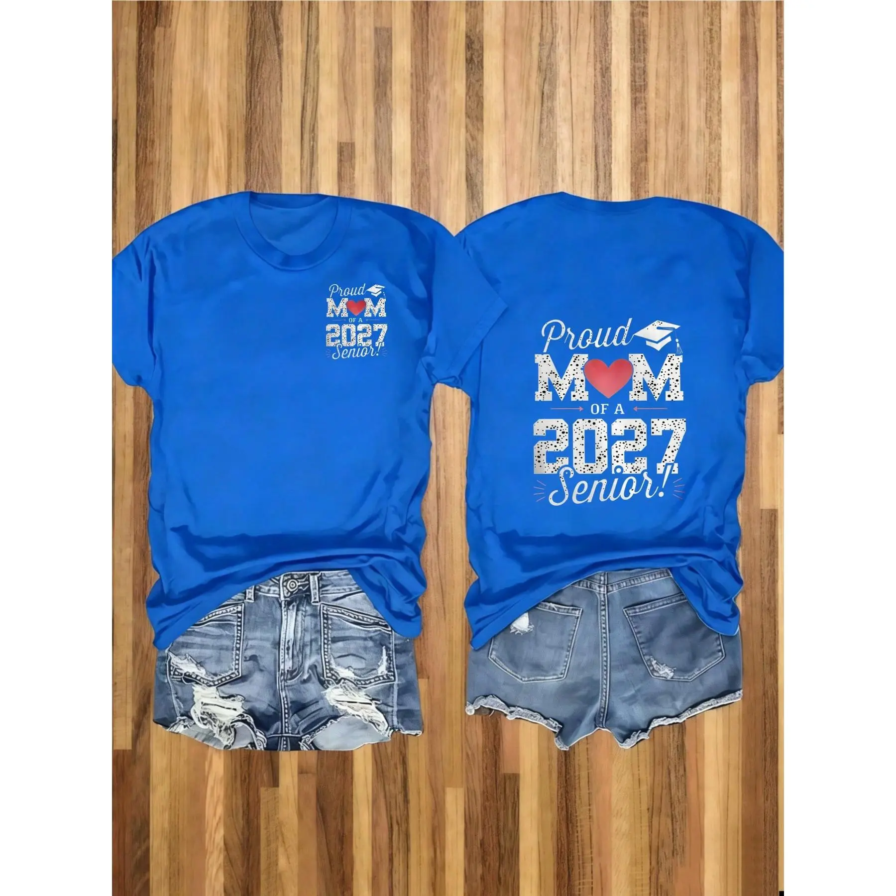 Proud Mom Of A 2027 Senior Graduation Shirt Women High School Class Of 2027 Mama Gift For Mother Day Back To School Outfit, 220g