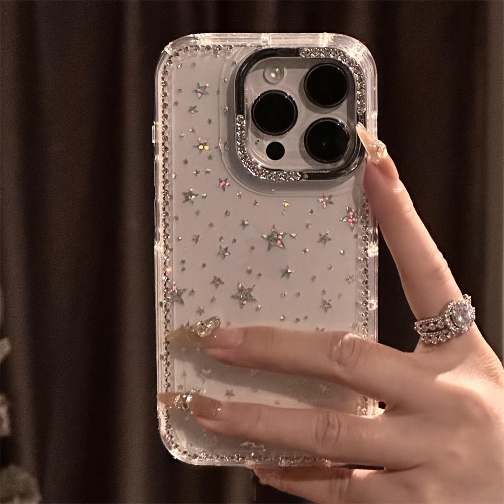 Chic Clear  Cover Adorned with Glittering Rhinestone Star Sequins, Compatible with for iphone 17 Pro Max/16/15/14/13/12/11 And Various Other Models.