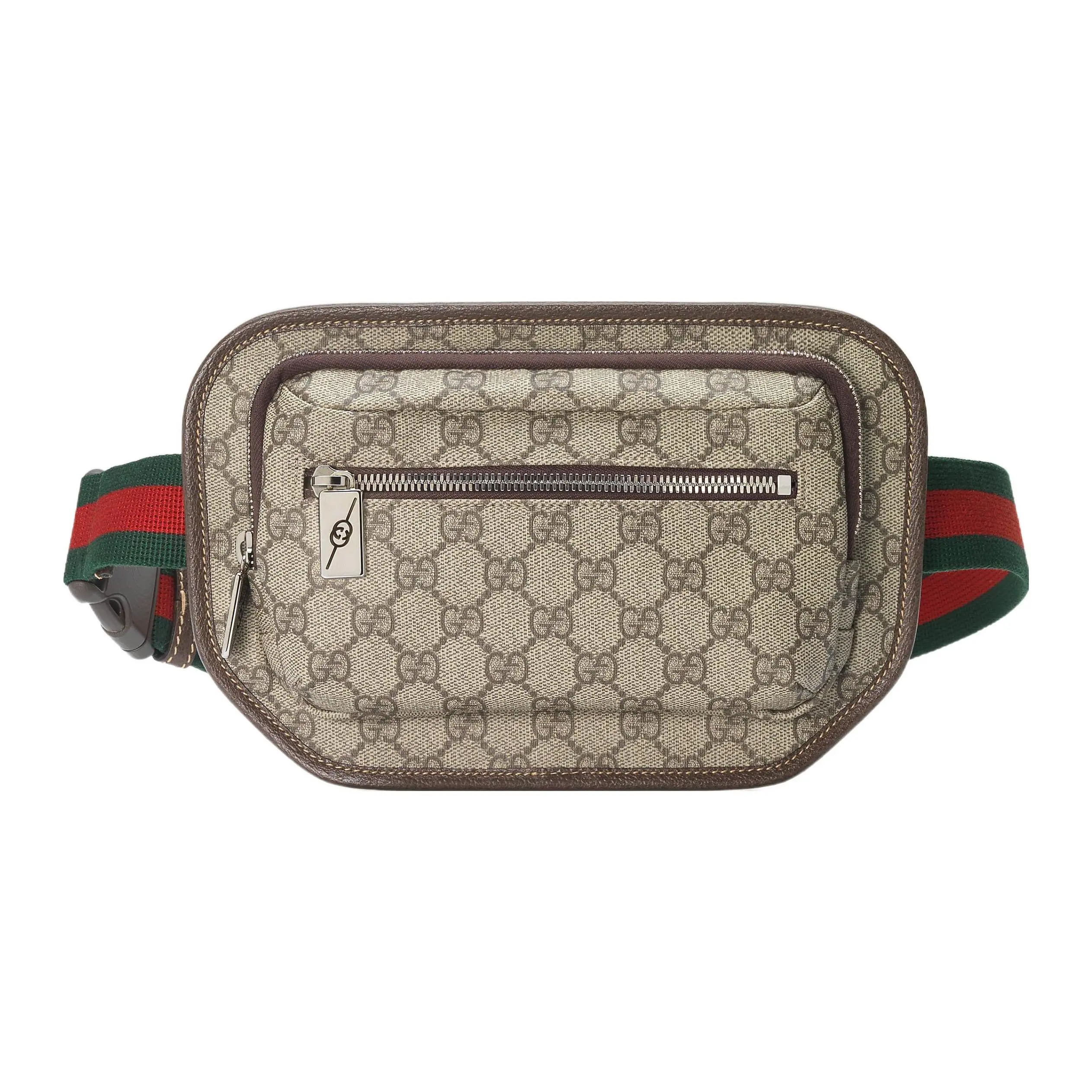 Gucci Double G Logo Canvas and Leather-Trimmed Adjustable Belt Bag for Women in Brown and Beige