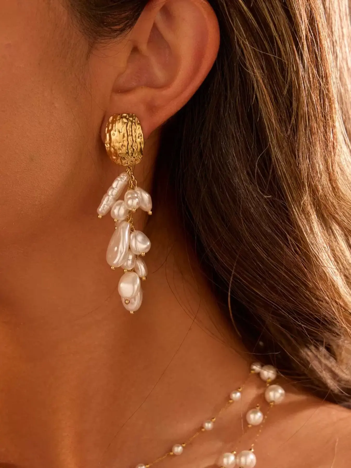 New Stainless Steel French Baroque Pearl Fringe Earrings, Unique Luxury Jewelry for Women, High-End Fashion Accessory