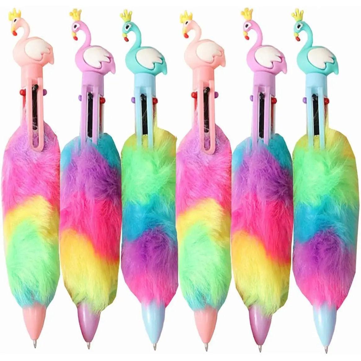 Multicolor Ballpoint Pen 0.7 mm  6-in-1 Colored Pens 6 count Cute kawaii  6 Colors Shuttle Rainbow Plush Stationery Supplies Novelty Office Party Gifts
