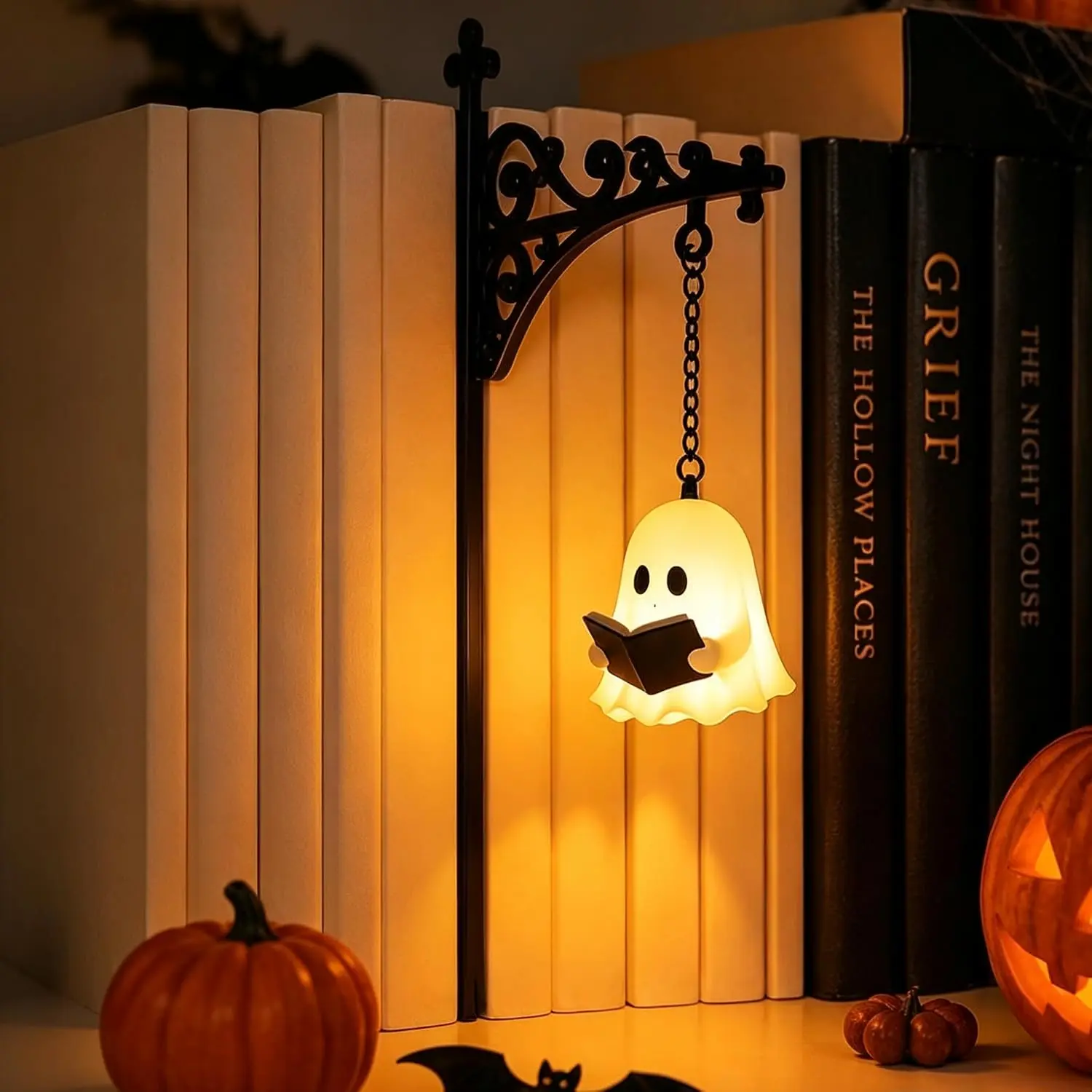 Library Lantern-Decorative Bookshelf Lighting, Reading Nook LED Nightlight, Metal Bookcase Lamps, Vintage Table Desk Luminaires, Studious Home Room Ornament (B-1Pc)