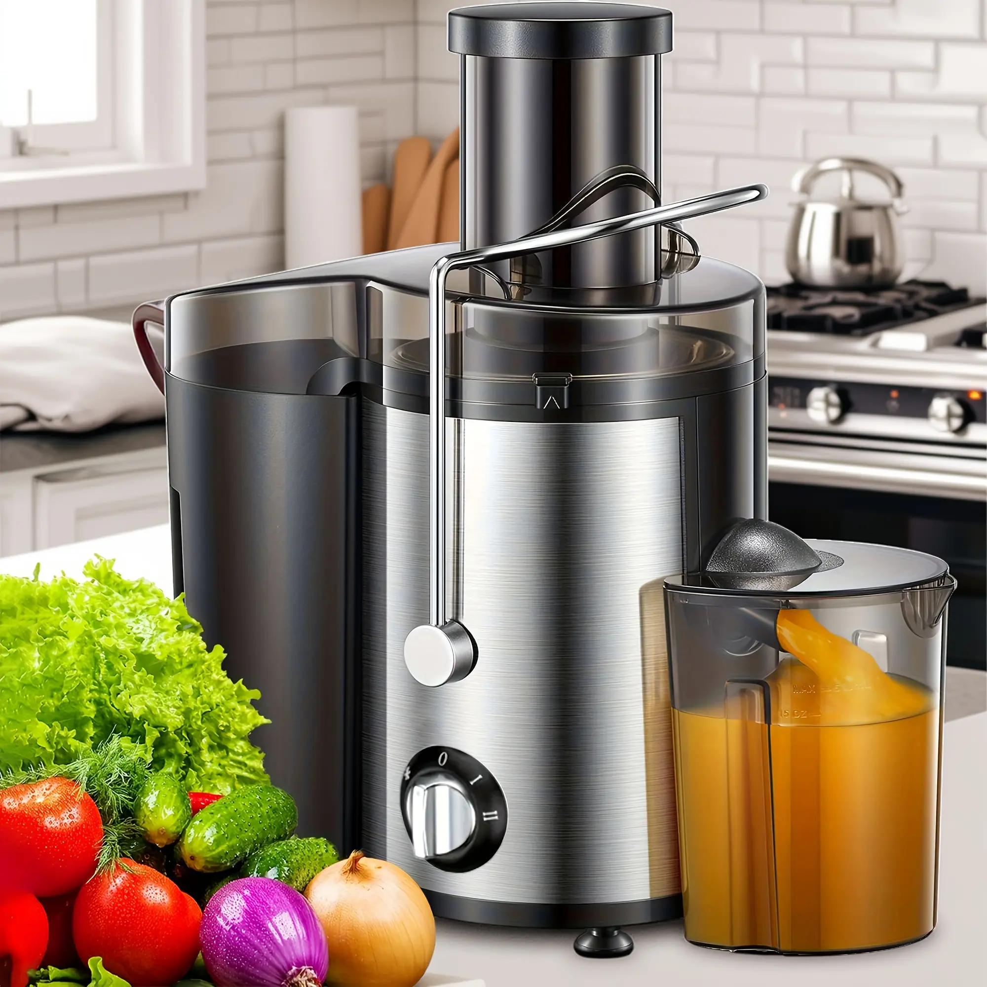 Centrifugal Juice Extractor - 3-in-1 Wide Mouth Multi-Function Juicer Blender Food Processor, High-Efficiency Fruit Veggie Juicing Machine for Home Kitchen Use