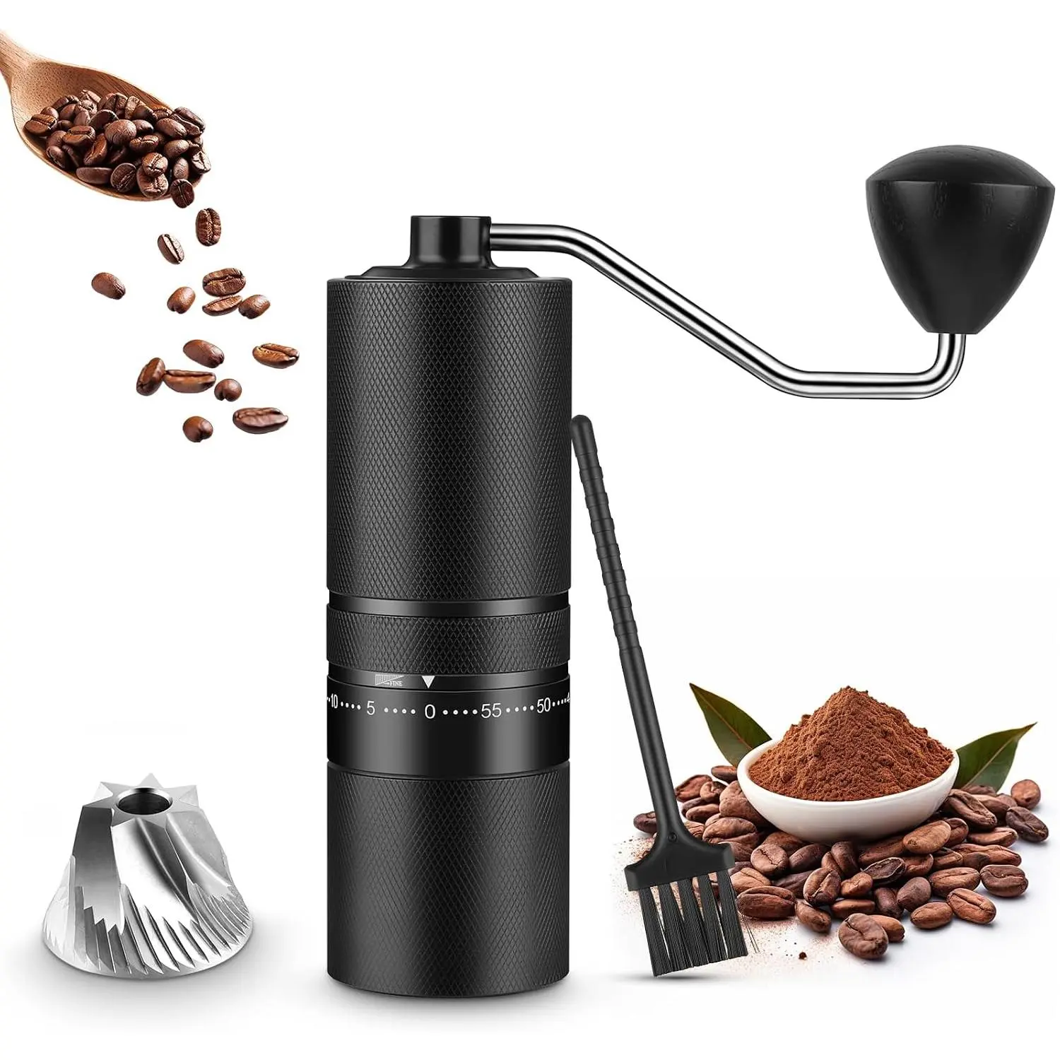 Manual Coffee  with 60 Adjustable Settings, Stainless Steel Conical Burr Coffee  for Espresso, Pour Over &  Press, Portable Hand Coffee  for Travel, Camping &