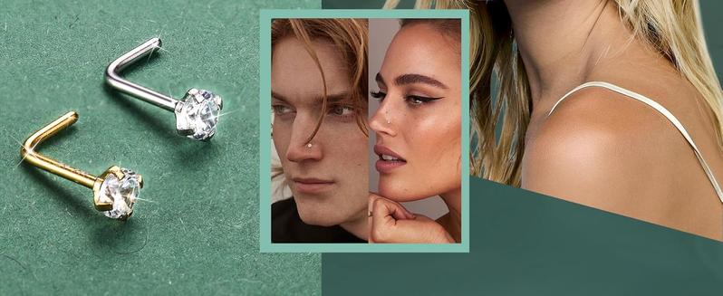 15Pcs 14K Gold Filled Nose Rings Studs 20G Surgical Stainless Steel L Shaped Nose Studs Genuine Opal CZ Nose Piercing Jewelry for Women Men