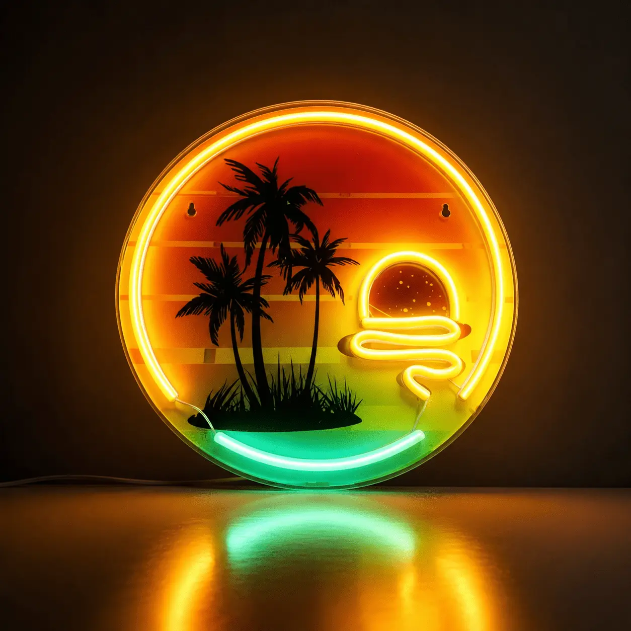 Tropical Palm Tree Sunset Plastic LED Neon Signs - USB-Powered, Dimmable Glowing Wall Decor for Family Party, Bedroom, Tiki Bar Gifts decorative ambiance lighting